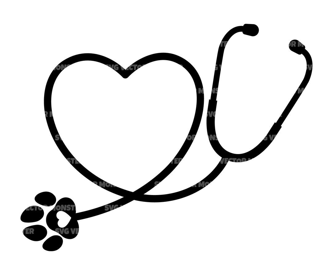 Veterinarian Stethoscope Svg, Paw Print Svg. Vector Cut File for Cricut