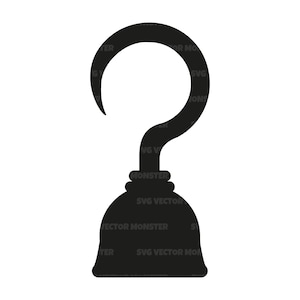 Può includere: Silhouette nera di un uncino da pirata. L'uncino è curvo e ha un manico arrotondato.