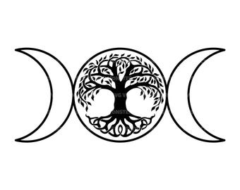 Triple Moon Svg, Tree of Life Png, Pagan Clip Art, Goddess Svg, Vector Cut file for Cricur, Silhouette, Pdf Png Dxf.