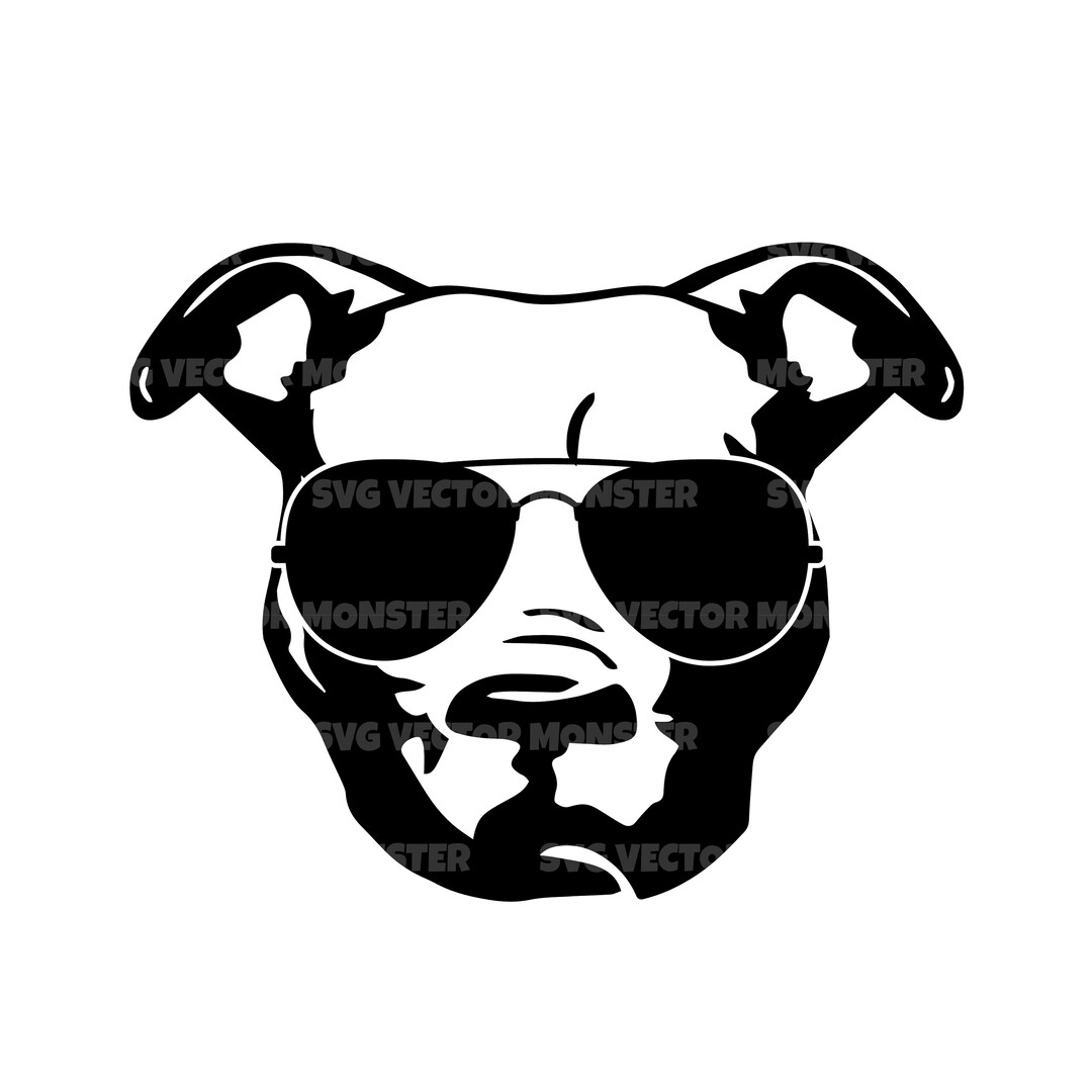 American Pitbull Svg, Dog With Sunglasses Svg. Vector Cut File for ...