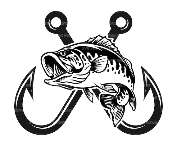 Crossed Fish Hooks Svg, Bass Fishing Svg, Fishing Hook Svg