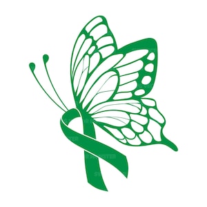 Grünes Band Schmetterlings-Svg, Leber-Krebs-Bewusstsein, Kampf gegen Krebs, Kriegerin. Vektor-Schnittdatei Cricut, Silhouette, Pdf, Png, Dxf, Aufkleber, Vinyl.