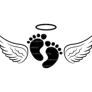 Mémorial de perte de bébé SVG, Ailes d’ange et Halo, Perte infantile SVG, Fausse couche SVG. Fichier de coupe vectorielle pour Cricut, Silhouette, Pdf Png Eps Dxf.