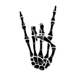 Esqueleto diablo cuernos de rock Svg, música rock Svg, heavy metal. Archivo de corte vectorial para Cricut, silueta, PDF, PNG, EPS, DXF, calcomanía, pegatina, vinilo.