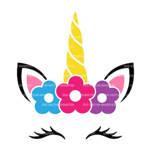 Unicorn with Eyelashes Svg, Cute Unicorn Face Svg, Unicorn Head Svg. Vector Cut file for Cricut, Silhouette, Pdf Png Eps Dxf, Decal, Sticker