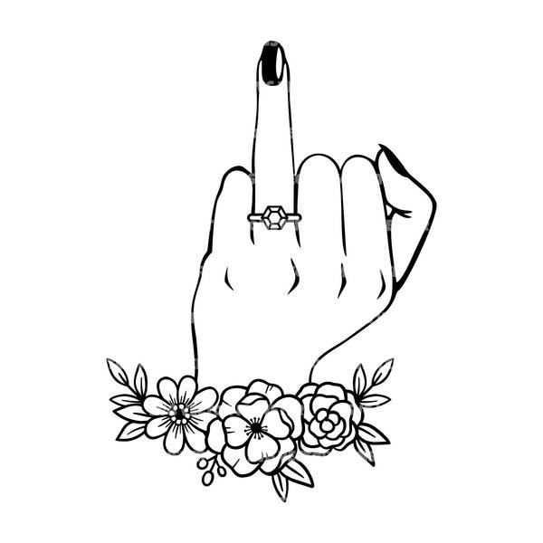 Doigt de mariage floral SVG, doigt de mariée SVG, bague de fiançailles en diamant SVG. Fichier de coupe vectorielle Cricut, Silhouette, Pdf Png Dxf, Décalcomanie, Autocollant.