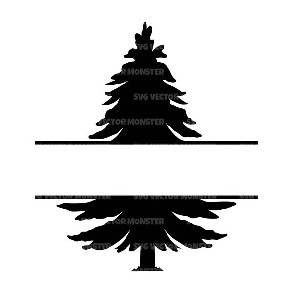 Tree Split Monogram Svg, Christmas Tree Name Frame Svg, Forest Svg, Woods Svg. Vector Cut file Cricut, Silhouette, Pdf Png Eps Dxf, Sticker.