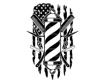 US Barber Pole Svg, Comb Svg, Scissors Svg, Razor Svg, American Flag Svg, Barber Shop. Vector Cut file Cricut, Silhouette, Pdf Png Dxf.