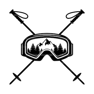 Lunettes de ski SVG, Bâtons de ski SVG, Ski de montagne, Chemise de ski, Snowboard SVG. Fichier de coupe vectorielle Cricut, Silhouette, Pdf Png Dxf, Autocollant.