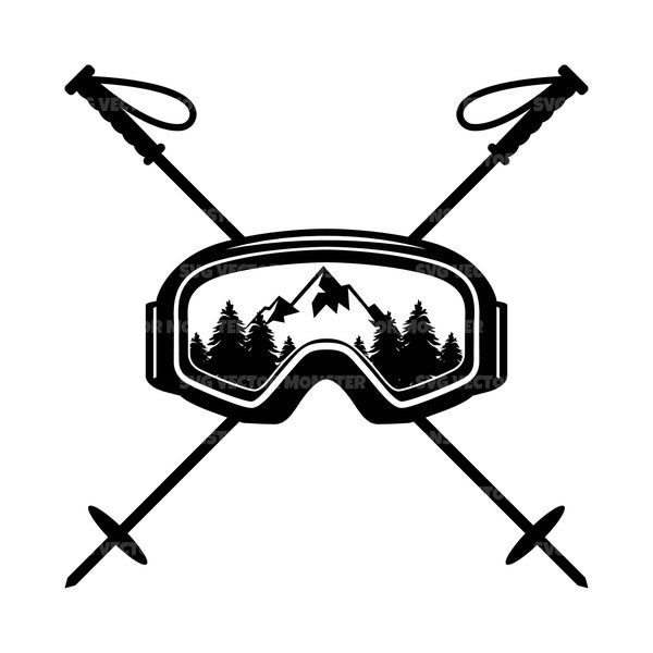 Ski Goggles Svg, Ski Poles Svg, Mountain Skiing, Ski Shirt, Snowboarding Svg. Vector Cut file Cricut, Silhouette, Pdf Png Dxf, Sticker.