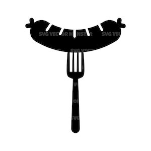 Wurst auf Gabel SVG, Fast Food Vektor geschnitten Datei für Cricut, Silhouette, Pdf Png Eps Dxf, Aufkleber, Sticker, Vinyl, Pin