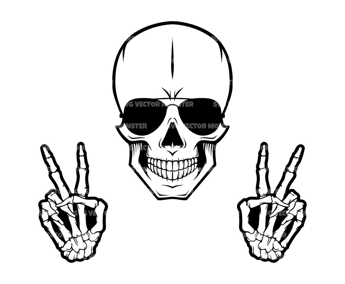 Skull Skeleton Peace Sign Svg V Sign Svg. Vector Cut file | Etsy