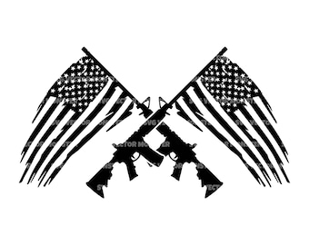 AR15 Rifle Svg, Distressed American Flag Svg, USA Flag, Assault Rifle. Vector Cut file Cricut, Silhouette, Pdf Png Dxf.