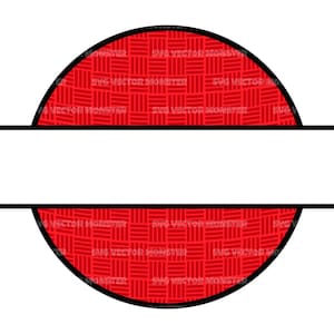 以下が含まれることがあります： 中央に白いスペースがある赤と黒の分割された円。円には織り模様があります。
