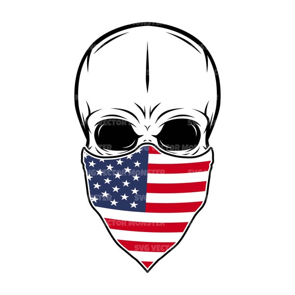 Skull American Flag Bandana Svg, 4th of July Svg, America Flag Svg, USA Flag. Vector Cut file Cricut, Silhouette, Pdf Png Dxf, Sticker.