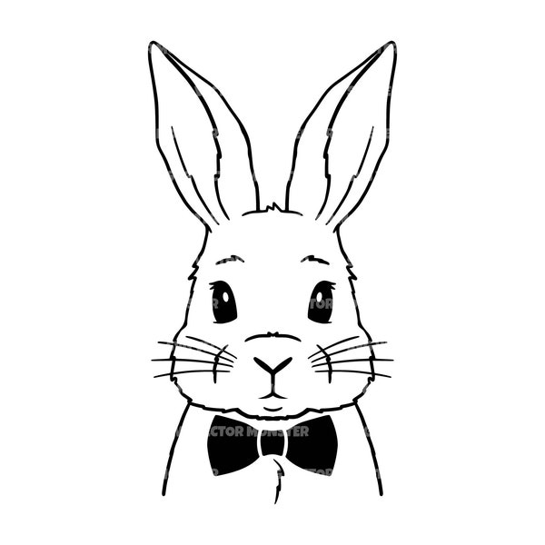 Easter Bunny Svg, Rabbit, Bow Tie, Happy Easter Svg, Bunny Ears, Cute Animal. Vector Cut file Cricut, Silhouette, Pdf Png Eps Dxf.