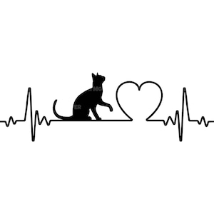 Battements de coeur chat Svg, battement de coeur chat amour Svg, chat png. Fichier de coupe vectorielle Cricut, Silhouette, Pdf Png Dxf.