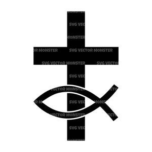 Christliches Kreuz SVG, Jesus Fisch SVG, Gott Fisch, Kruzifix, katholisch, gesegnet. Vektor Cut Datei Silhouette, Cricut, Pdf Eps Png Dxf, Stencil.