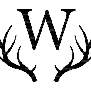 W Letter Deer Antler Monogram Svg, Alfabeto de Antler de Rena, Monograma de Fonte Rústica. Arquivo de corte vetorial Cricut, Silhueta, Pdf Png Eps Dxf.