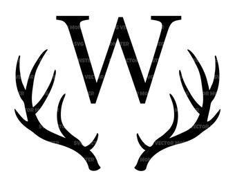 W Letter Deer Antler Monogram Svg, Reindeer Antler Alphabet, Rustic Font Monogram. Vector Cut file Cricut, Silhouette, Pdf Png Eps Dxf.