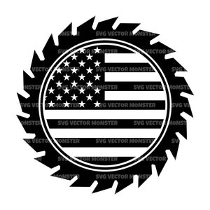 Saw Blade America Flag Svg, USA Flag Svg, Saw Blade Monogram Svg, Lumberjack Svg. Vector Cut file Cricut, Silhouette, Pdf Png Eps Dxf.