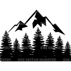 Montagna e foresta Svg, alberi Svg. File di taglio vettoriale per Cricut, Silhouette, Pdf Png Eps Dxf, Decalcomania, Adesivo, Vinile, Pin