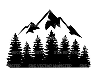 Montagne et forêt Svg, arbres Svg. Fichier vectoriel coupé pour Cricut, Silhouette, Pdf Png Eps Dxf, Décalque, Autocollant, Vinyle, Pin