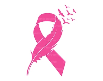 Pink Ribbon Feather Svg. Breast Cancer Awareness, Strong Women, Fight Cancer, Warrior. Vector Cut file Cricut, Silhouette, Pdf Png Dxf.