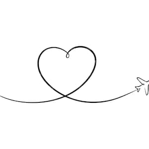 Aereo Cuore Itinerario Svg, Disegno al tratto Viaggio d'amore, Viaggio, Volo. File di taglio vettoriale per Cricut, Silhouette, Pdf Png Dxf, Decalcomania, Adesivo, Vinile.