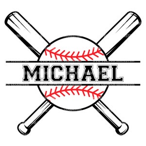 Niestandardowy monogram nazwy baseballu SVG, spersonalizowana ramka nazwy baseballu podzielonego, skrzyżowane kije baseballowe SVG. Plik do cięcia Cricut, PDF, PNG, Eps, Dxf.