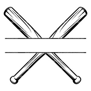 Monogram kijów baseballowych Svg, ramka nazwy podziału baseballu Svg, kij do softballu Svg. Plik wektorowy Cricut, sylwetka, Pdf Png Eps Dxf, naklejka.