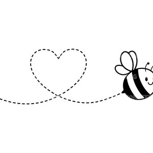 Bumblebee Svg with Heart Dashed Line Path, Love Svg. Vector Cut file for Cricut, Silhouette, Pdf Png Eps Dxf, Decal, Sticker, Vinyl, Pin