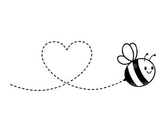 Bumblebee Svg with Heart Dashed Line Path, Love Svg. Vector Cut file for Cricut, Silhouette, Pdf Png Eps Dxf, Decal, Sticker, Vinyl, Pin