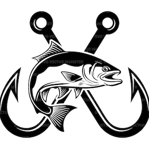 Anzuelos de pescado cruzados SVG, pesca de lubina svg, anzuelo de pesca svg, pescador, pez lubina. Archivo de corte vectorial Cricut, Silueta, Pdf Png Dxf.