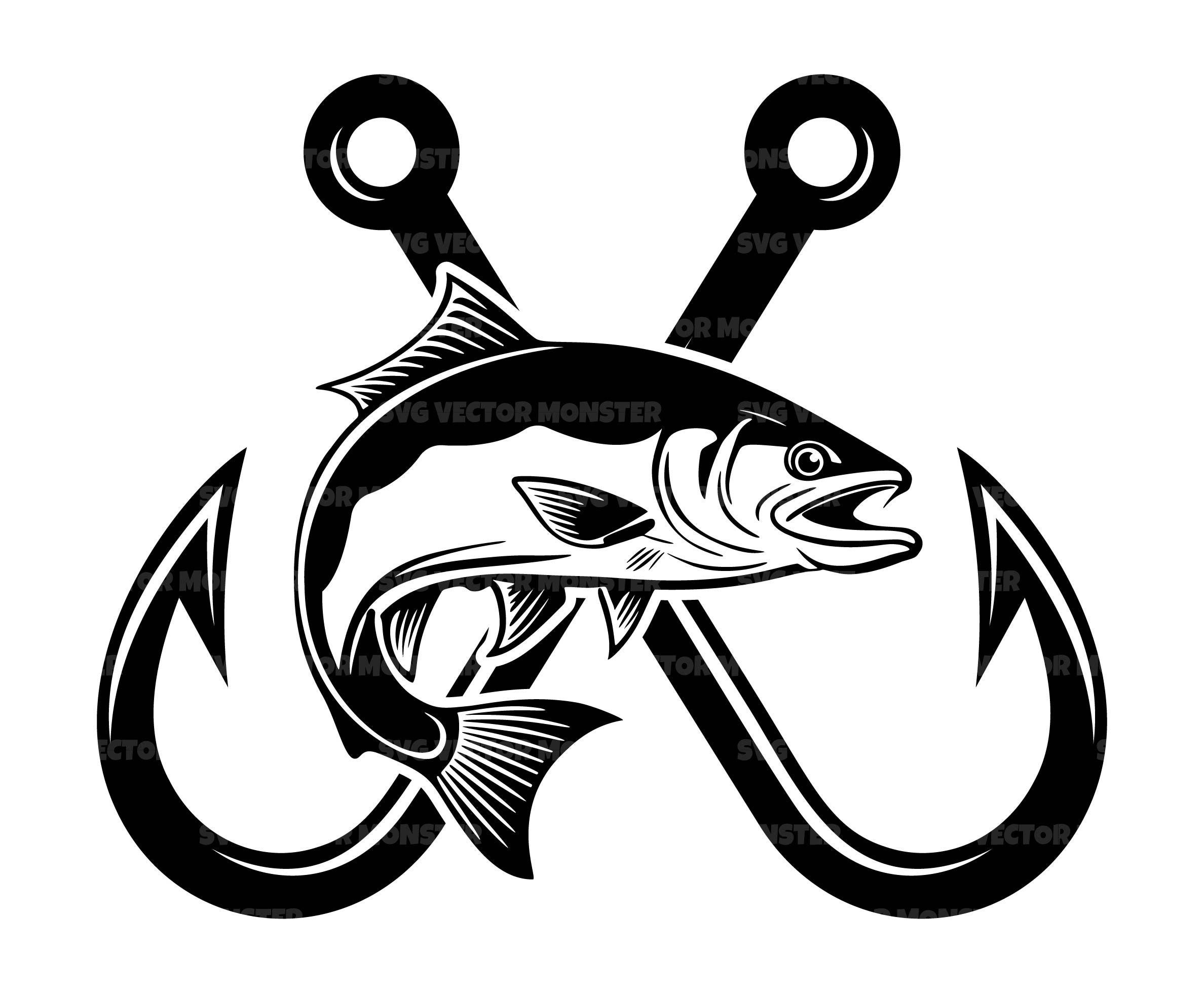 Crossed Fish Hooks Svg, Bass Fishing Svg, Fishing Hook Svg