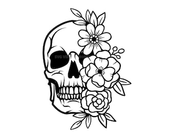 Floral Skull Svg, Floral Skull Png, Skull with Flower Svg, Sugar Skull Svg, Floral Wreath. Vector Cut file Cricut, Silhouette, Pdf Png Dxf.