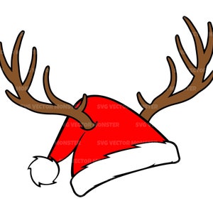 Cappello di Natale con Antler Svg, Cappello di Babbo Natale, Decorazioni natalizie. File di taglio vettoriale Cricut, Silhouette, Png Dxf Png Pdf, Stencil, Decalcomania, Vinile, Simbolo.