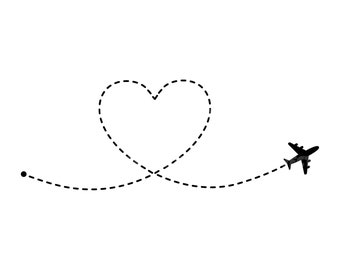 Airplane Heart Route Svg, Dashed Lines Love Trip, Travel Vector Cut file for Cricut, Silhouette, Pdf Png Eps Dxf, Decal, Sticker, Pin, Vinyl