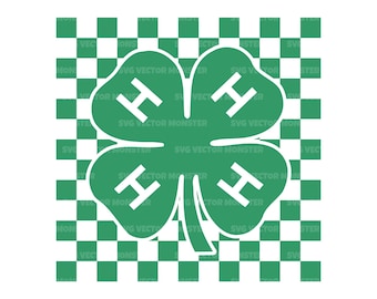 Checkered 4H Clover Svg, 4-H Clover Png, Green Four Leaf Clover Clipart, Shamrock Svg. Vector Cut file Cricut, Silhouette, Pdf Png Dxf.