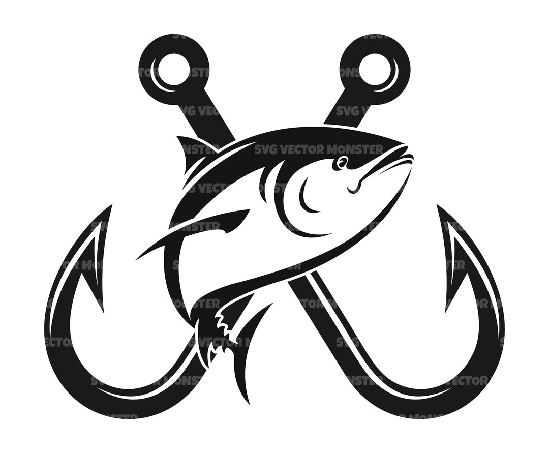Crossed Fish Hooks Svg, Bass Fishing Svg, Fishing Hook Svg, Bass Fish, Fisherman. Vector Cut