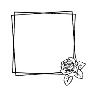 Rose Double Square Frame Svg, Square Border Monogram Svg, Floral Wreath Svg. Vector Cut file Cricut, Silhouette, Pdf Png Eps Dxf.