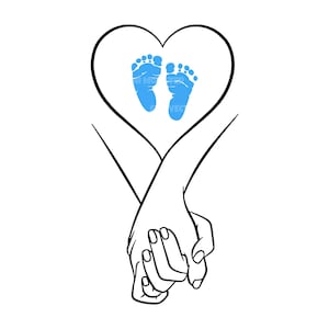 Imágenes de manos agarradas, pies de bebé, corazón, baby shower, fiesta de revelación de género. Archivos de corte vectorial para Cricut, silueta, PDF, PNG, DXF y calcomanías.