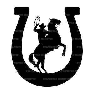 Cowboy auf Pferd svg, Hufeisen svg, Lasso Seil svg, Rodeo svg. Vektor Cut ile Cricut, Silhouette, Pdf Png Eps Dxf, Aufkleber, Aufkleber, Schablone.