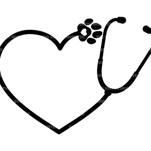 Dierenarts Stethoscoop Svg, Heart Paw Print Svg, Animal Print. Vector gesneden bestand Cricut, silhouet, Pdf Png Eps Dxf, sticker, Sticker, Vinyl.