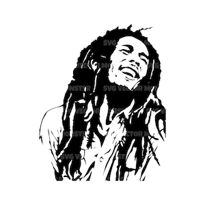 Bob Marley Svg, Musique reggae Svg. Fichier vectoriel pour Cricut, Silhouette, Pdf Png Eps Dxf, sticker, autocollant, vinyle, épingle