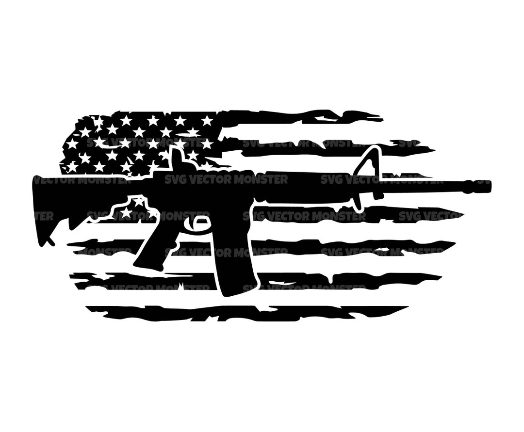 Distressed American Flag Svg, AR15 Rifle Svg, USA Flag, Weapon
