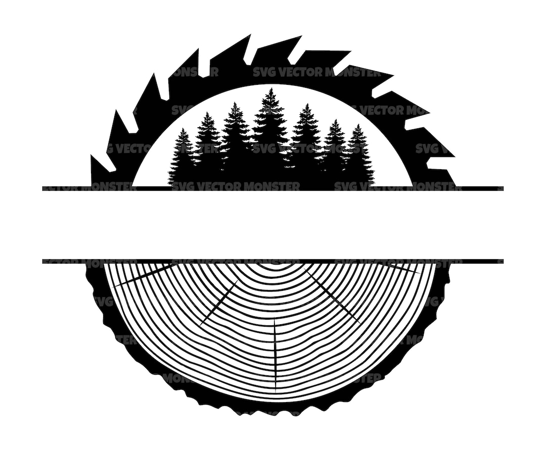 Saw Blade Name Frame Svg, Forest Svg, Tree Trunk Slice Monogram, Cross Cut Tree Cookie. Vector