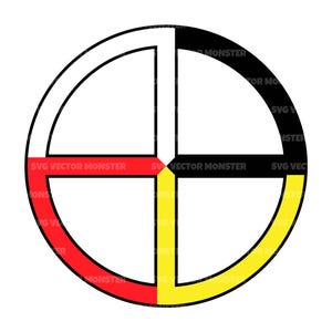 Ruota della Medicina Indigena in formato SVG, Ruota della Vita in formato SVG, Nativi Americani. File di taglio vettoriale Cricut, Silhouette, PDF PNG DXF.