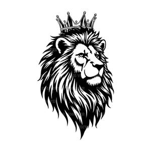 王冠をかぶったライオンの頭 SVG、ライオン PNG。Cricut、シルエット、Pdf Png Dxf、デカール、ステッカー、ビニール、ピン用のベクターカットファイル