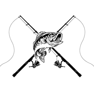 Cañas de pescar cruzadas Svg, Caña de pescar, Pescador Svg, Diseño de pez bajo. Archivo de corte vectorial para Cricut, Silueta, Pdf Png Dxf.